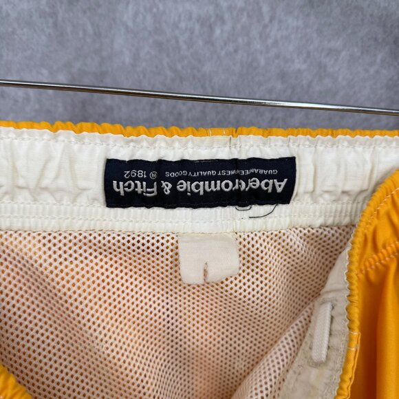 Abercrombie Fitch VTG Swim Trunks Size L Yellow White Logo Flip Waist Beach - Picture 10 of 14
